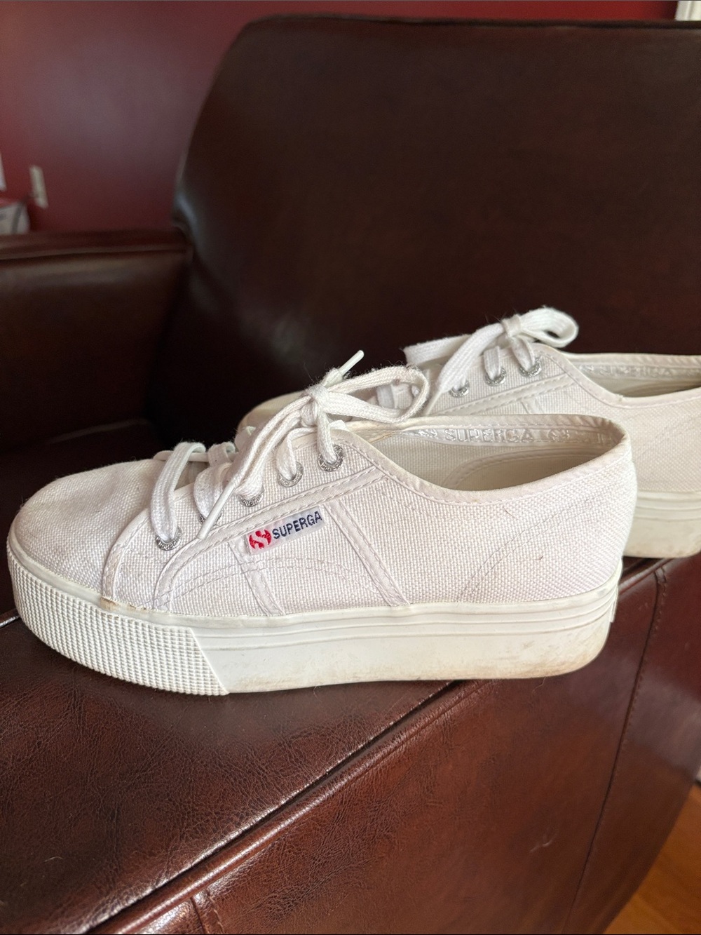Superga Womens Platform Sneakers in Off-White Canvas